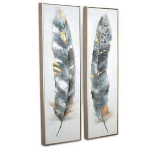 HomeRoots Set Of Two Hand-Painted Calamus Wall Art in Silver Floater Frames – Modern Elegance for Any Space 576577