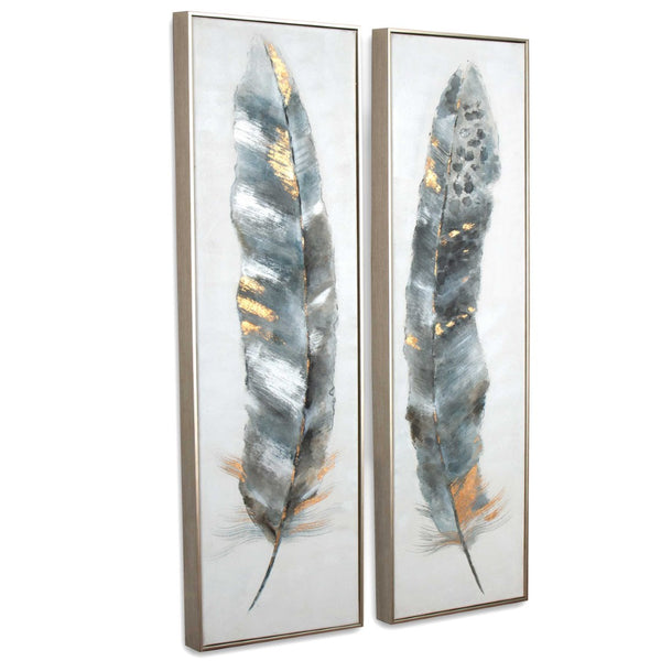 HomeRoots Set Of Two Hand-Painted Calamus Wall Art in Silver Floater Frames – Modern Elegance for Any Space 576577