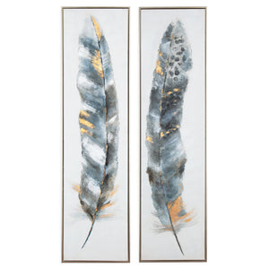 HomeRoots Set Of Two Hand-Painted Calamus Wall Art in Silver Floater Frames – Modern Elegance for Any Space 576577