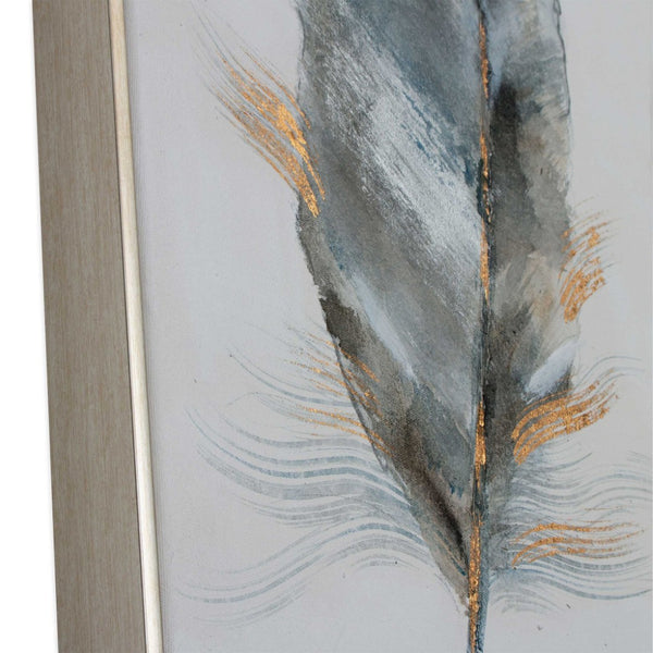 HomeRoots Set Of Two Hand-Painted Calamus Wall Art in Silver Floater Frames – Modern Elegance for Any Space 576577