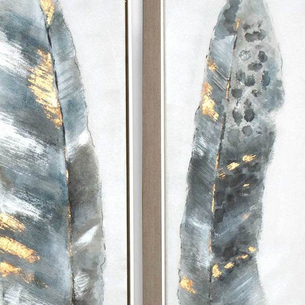 HomeRoots Set Of Two Hand-Painted Calamus Wall Art in Silver Floater Frames – Modern Elegance for Any Space 576577