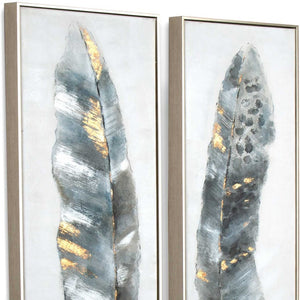HomeRoots Set Of Two Hand-Painted Calamus Wall Art in Silver Floater Frames – Modern Elegance for Any Space 576577
