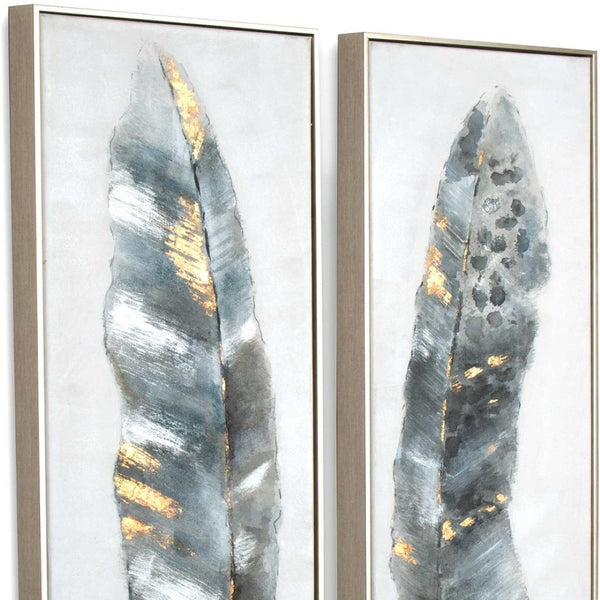 HomeRoots Set Of Two Hand-Painted Calamus Wall Art in Silver Floater Frames – Modern Elegance for Any Space 576577