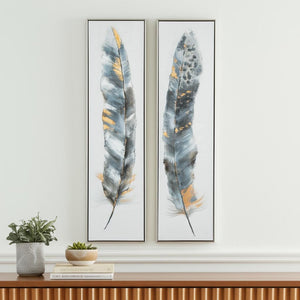 HomeRoots Set Of Two Hand-Painted Calamus Wall Art in Silver Floater Frames – Modern Elegance for Any Space 576577