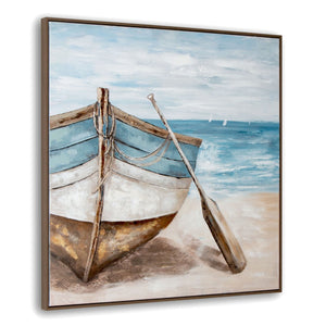 HomeRoots Lakeshore Hand-Painted Canvas Art in Brown Floater Frame - Modern Wall Decor for Any Space 576580