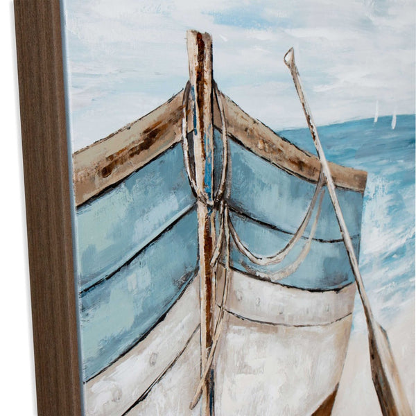 HomeRoots Lakeshore Hand-Painted Canvas Art in Brown Floater Frame - Modern Wall Decor for Any Space 576580