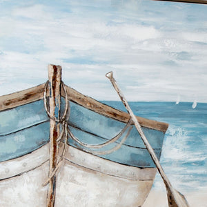 HomeRoots Lakeshore Hand-Painted Canvas Art in Brown Floater Frame - Modern Wall Decor for Any Space 576580