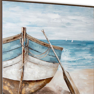 HomeRoots Lakeshore Hand-Painted Canvas Art in Brown Floater Frame - Modern Wall Decor for Any Space 576580