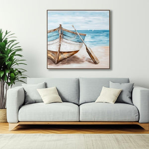 HomeRoots Lakeshore Hand-Painted Canvas Art in Brown Floater Frame - Modern Wall Decor for Any Space 576580