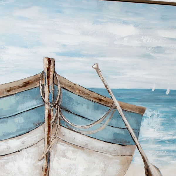 HomeRoots Lakeshore Hand-Painted Canvas Art in Brown Floater Frame - Modern Wall Decor for Any Space 576580