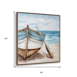 HomeRoots Lakeshore Hand-Painted Canvas Art in Brown Floater Frame - Modern Wall Decor for Any Space 576580