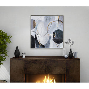 HomeRoots Graphite Hand-Painted Contemporary Wall Art in Black Floater Frame - Elegant & Textured Decor 576583