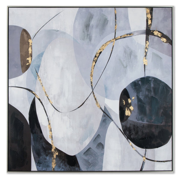 HomeRoots Graphite Hand-Painted Contemporary Wall Art in Black Floater Frame - Elegant & Textured Decor 576583