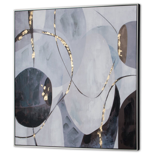 HomeRoots Graphite Hand-Painted Contemporary Wall Art in Black Floater Frame - Elegant & Textured Decor 576583