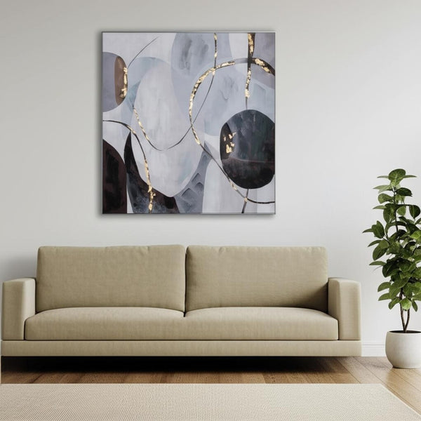 HomeRoots Graphite Hand-Painted Contemporary Wall Art in Black Floater Frame - Elegant & Textured Decor 576583