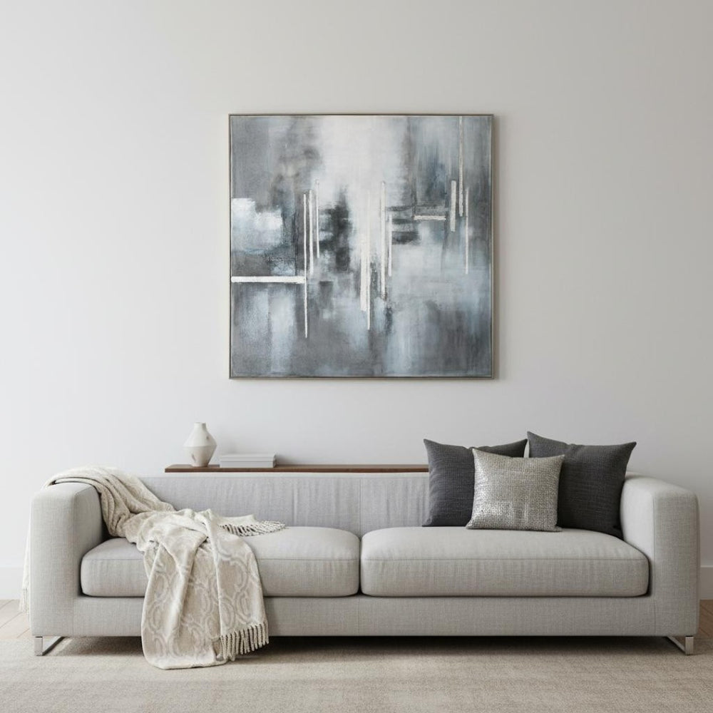 HomeRoots Royal Skies Hand-Painted Canvas Art in Silver Floater Frame – Bold Modern Décor for Any Space 576586