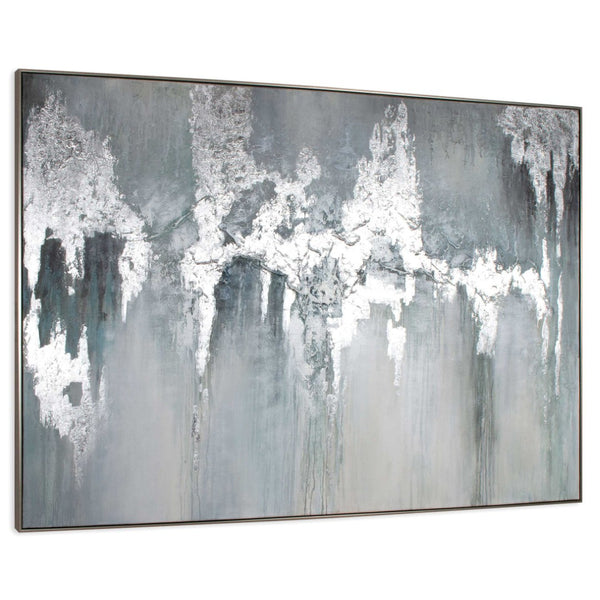 HomeRoots Exquisite Hand-Painted Aquamarine Canvas Art in Silver Floater Frame for Modern Home Decor 576587