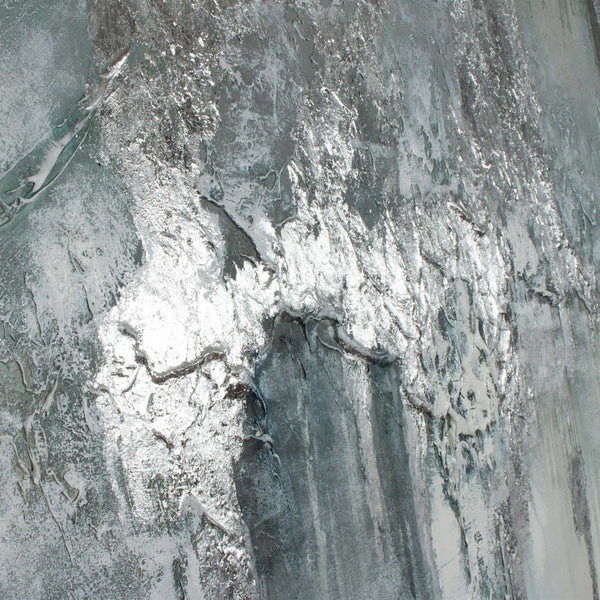 HomeRoots Exquisite Hand-Painted Aquamarine Canvas Art in Silver Floater Frame for Modern Home Decor 576587