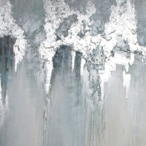 HomeRoots Exquisite Hand-Painted Aquamarine Canvas Art in Silver Floater Frame for Modern Home Decor 576587
