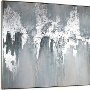 HomeRoots Exquisite Hand-Painted Aquamarine Canvas Art in Silver Floater Frame for Modern Home Decor 576587