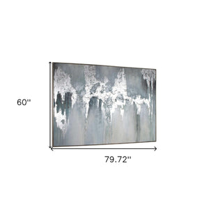HomeRoots Exquisite Hand-Painted Aquamarine Canvas Art in Silver Floater Frame for Modern Home Decor 576587
