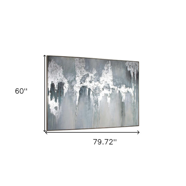 HomeRoots Exquisite Hand-Painted Aquamarine Canvas Art in Silver Floater Frame for Modern Home Decor 576587