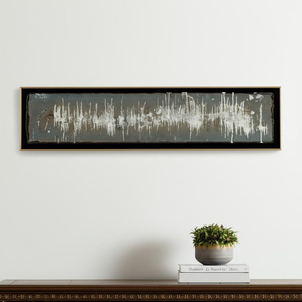 HomeRoots Blue Hand-Painted Ingot Wall Art in Gold Floater Frame – Contemporary Canvas Decor for Modern Spaces 576588