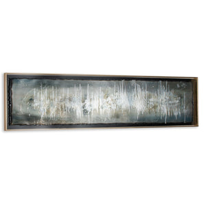 HomeRoots Blue Hand-Painted Ingot Wall Art in Gold Floater Frame – Contemporary Canvas Decor for Modern Spaces 576588