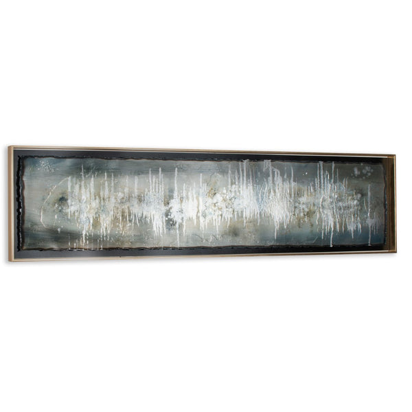 HomeRoots Blue Hand-Painted Ingot Wall Art in Gold Floater Frame – Contemporary Canvas Decor for Modern Spaces 576588