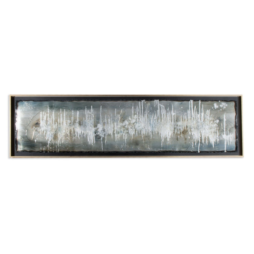 HomeRoots Blue Hand-Painted Ingot Wall Art in Gold Floater Frame – Contemporary Canvas Decor for Modern Spaces 576588
