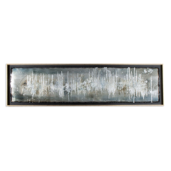 HomeRoots Blue Hand-Painted Ingot Wall Art in Gold Floater Frame – Contemporary Canvas Decor for Modern Spaces 576588