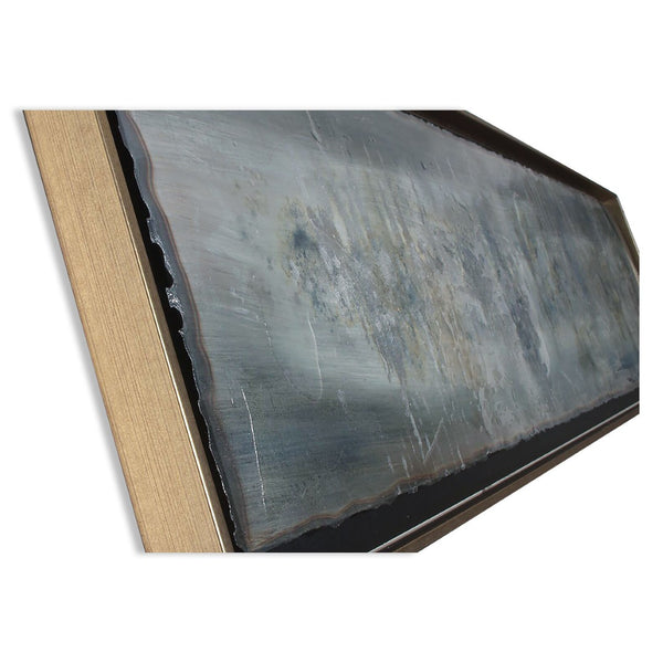 HomeRoots Blue Hand-Painted Ingot Wall Art in Gold Floater Frame – Contemporary Canvas Decor for Modern Spaces 576588