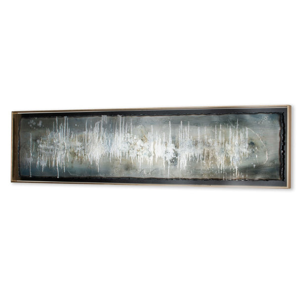 HomeRoots Blue Hand-Painted Ingot Wall Art in Gold Floater Frame – Contemporary Canvas Decor for Modern Spaces 576588