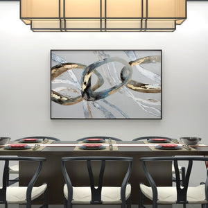 HomeRoots Looping Rings Black Floater Frame Painting – Hand-Painted Canvas Art for Modern Wall Décor Accent 576589