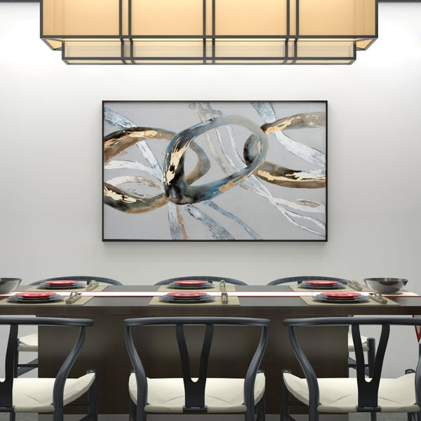 HomeRoots Looping Rings Black Floater Frame Painting – Hand-Painted Canvas Art for Modern Wall Décor Accent 576589