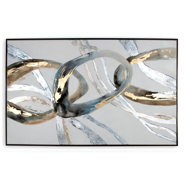 HomeRoots Looping Rings Black Floater Frame Painting – Hand-Painted Canvas Art for Modern Wall Décor Accent 576589