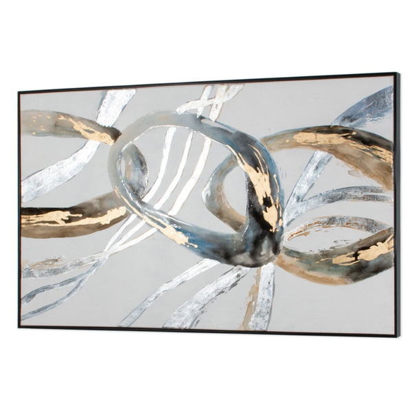 HomeRoots Looping Rings Black Floater Frame Painting – Hand-Painted Canvas Art for Modern Wall Décor Accent 576589