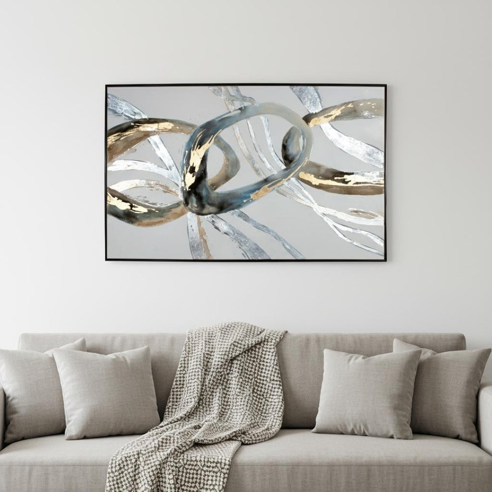 HomeRoots Looping Rings Black Floater Frame Painting – Hand-Painted Canvas Art for Modern Wall Décor Accent 576589