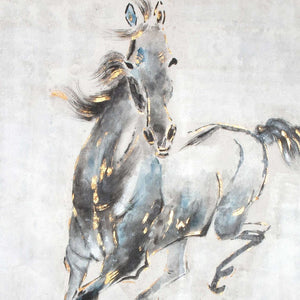 HomeRoots Prancing Stallion Hand-Painted Canvas Art in Black Floater Frame for Rustic Home Decor Focal Point 576590
