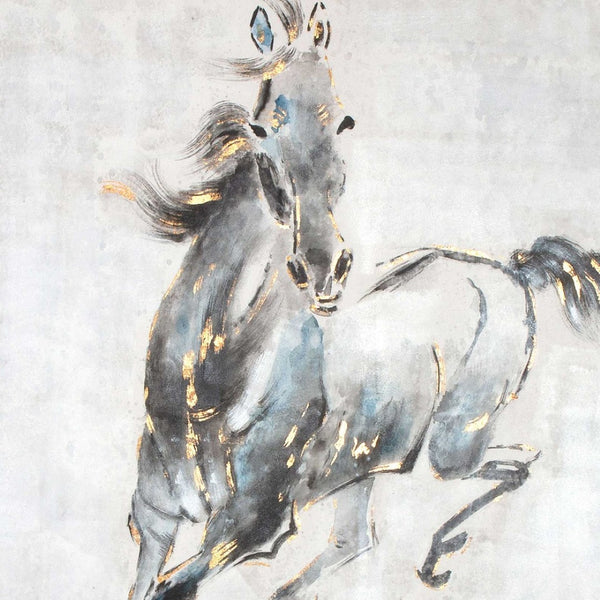 HomeRoots Prancing Stallion Hand-Painted Canvas Art in Black Floater Frame for Rustic Home Decor Focal Point 576590