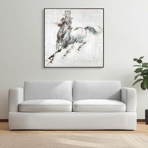 HomeRoots Prancing Stallion Hand-Painted Canvas Art in Black Floater Frame for Rustic Home Decor Focal Point 576590