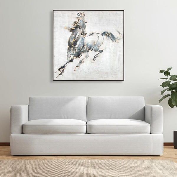 HomeRoots Prancing Stallion Hand-Painted Canvas Art in Black Floater Frame for Rustic Home Decor Focal Point 576590