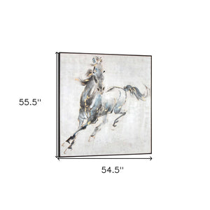 HomeRoots Prancing Stallion Hand-Painted Canvas Art in Black Floater Frame for Rustic Home Decor Focal Point 576590