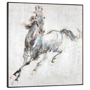 HomeRoots Prancing Stallion Wall Art: Hand-Painted Canvas in Black Floater Frame for Rustic Elegance & Focal Points 576591