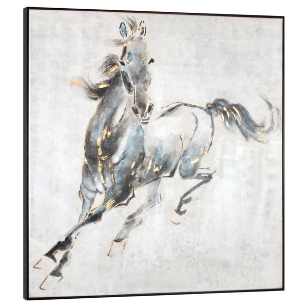 HomeRoots Prancing Stallion Wall Art: Hand-Painted Canvas in Black Floater Frame for Rustic Elegance & Focal Points 576591