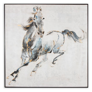 HomeRoots Prancing Stallion Wall Art: Hand-Painted Canvas in Black Floater Frame for Rustic Elegance & Focal Points 576591