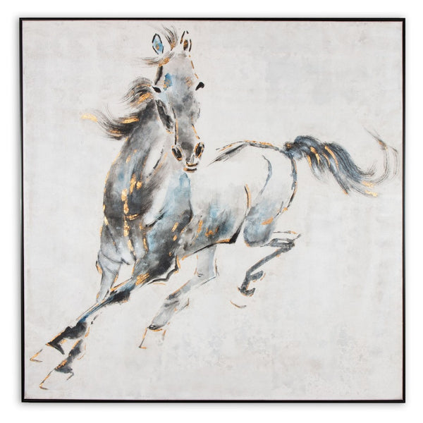 HomeRoots Prancing Stallion Wall Art: Hand-Painted Canvas in Black Floater Frame for Rustic Elegance & Focal Points 576591