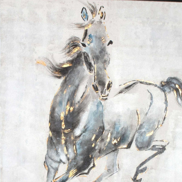 HomeRoots Prancing Stallion Wall Art: Hand-Painted Canvas in Black Floater Frame for Rustic Elegance & Focal Points 576591