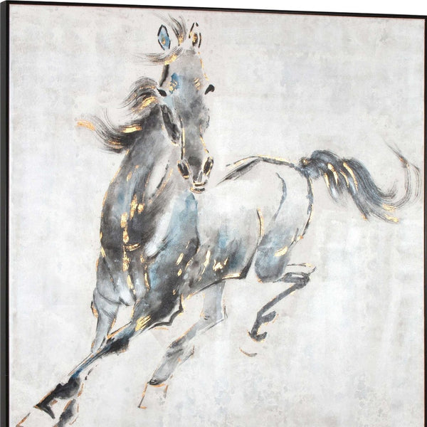 HomeRoots Prancing Stallion Wall Art: Hand-Painted Canvas in Black Floater Frame for Rustic Elegance & Focal Points 576591