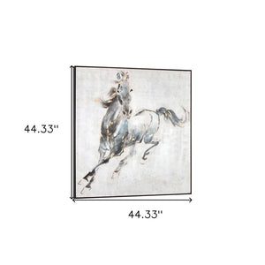 HomeRoots Prancing Stallion Wall Art: Hand-Painted Canvas in Black Floater Frame for Rustic Elegance & Focal Points 576591